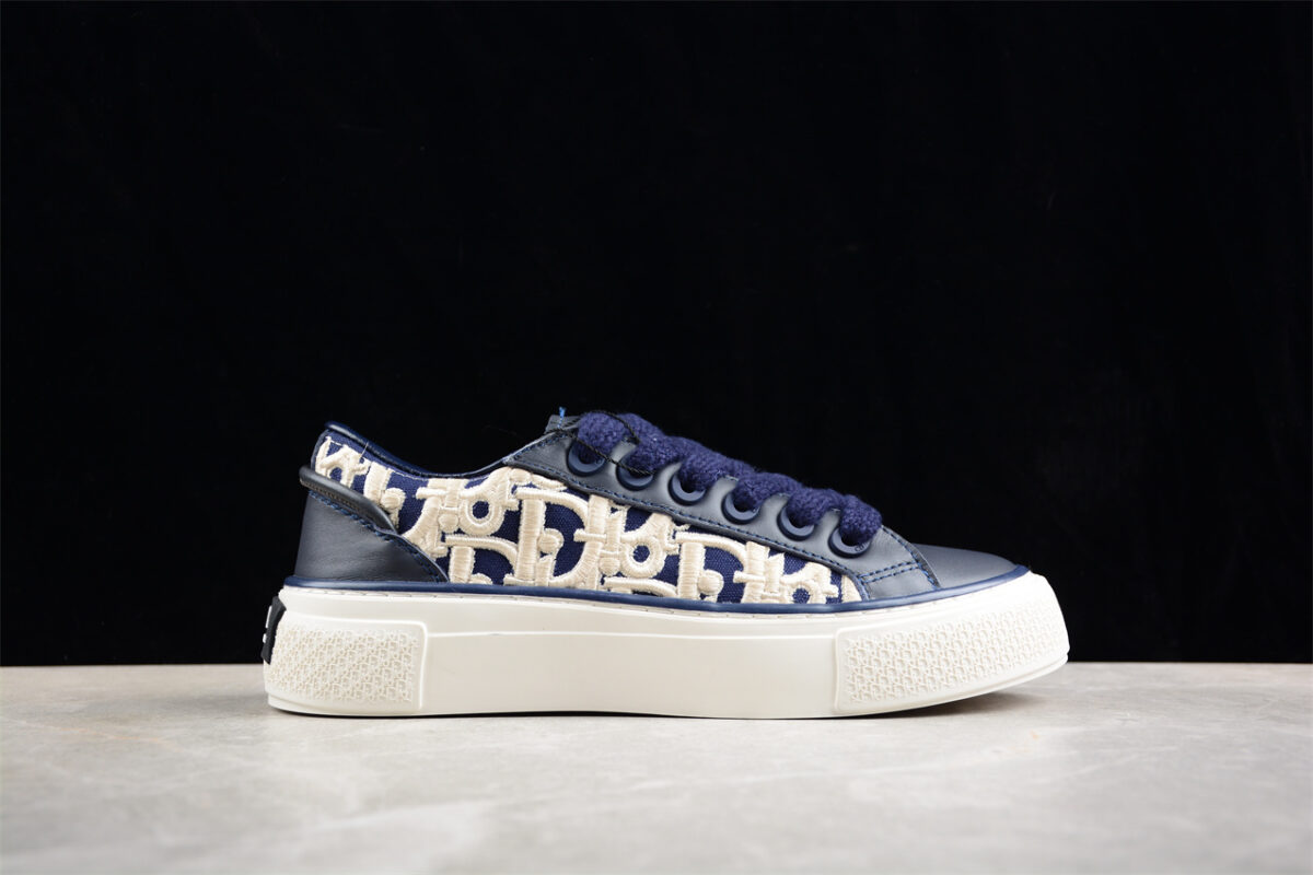 Dior B23 Oblique Low-Top Sneaker – Navy Blue with Embroidered Monogram
