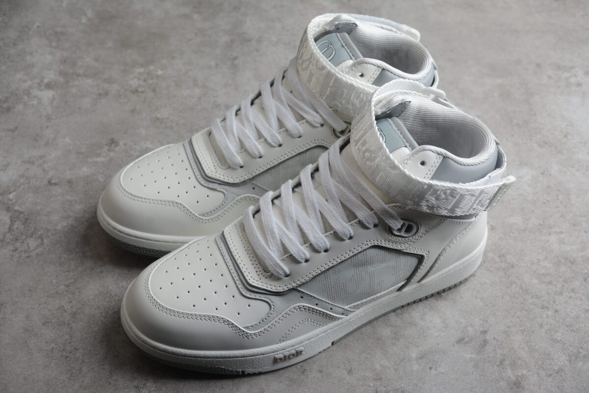 Dior B27 Mid-Top Sneaker – White Leather & Oblique Jacquard
