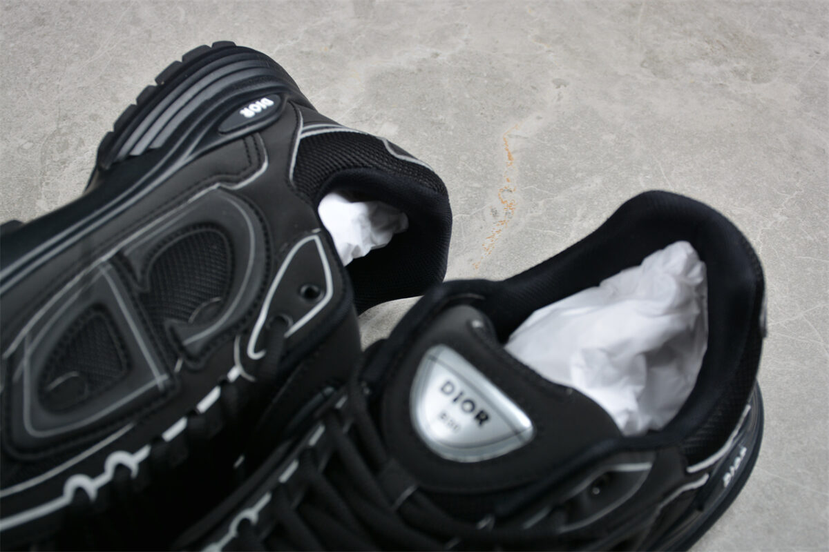 Dior B30 Sneaker – Black Mesh and Leather with Reflective Detailing