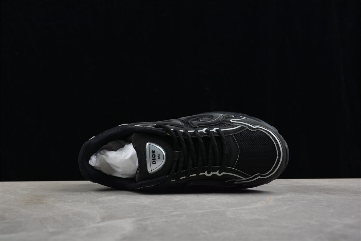 Dior B30 Sneaker – Black Mesh and Leather with Reflective Detailing