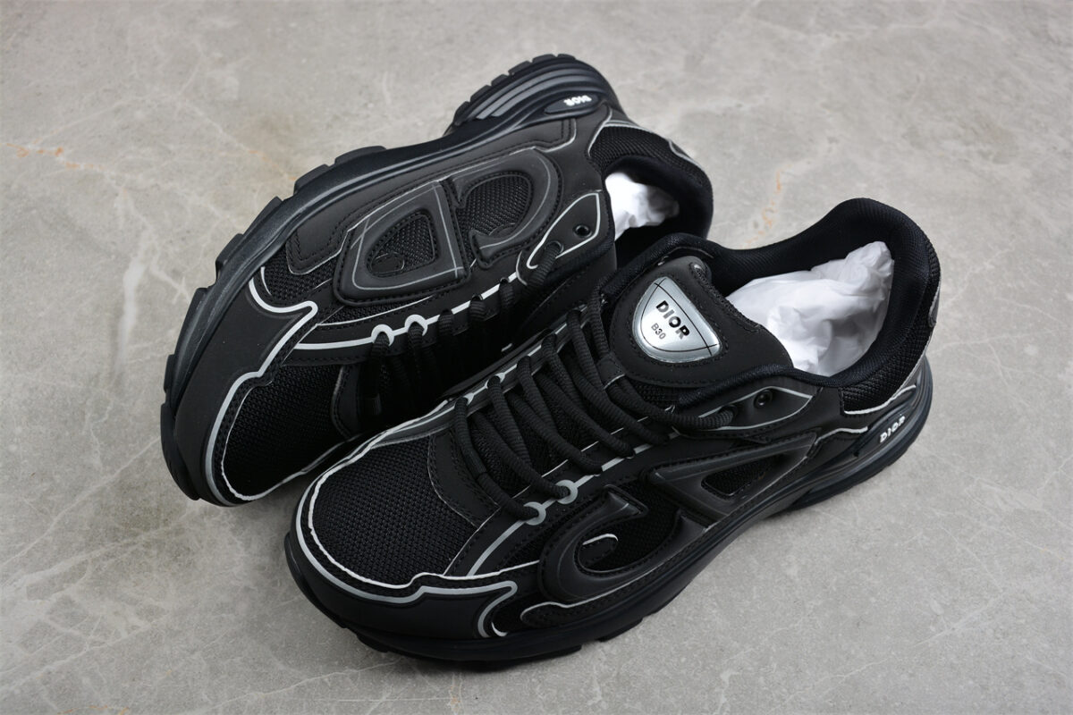Dior B30 Sneaker – Black Mesh and Leather with Reflective Detailing