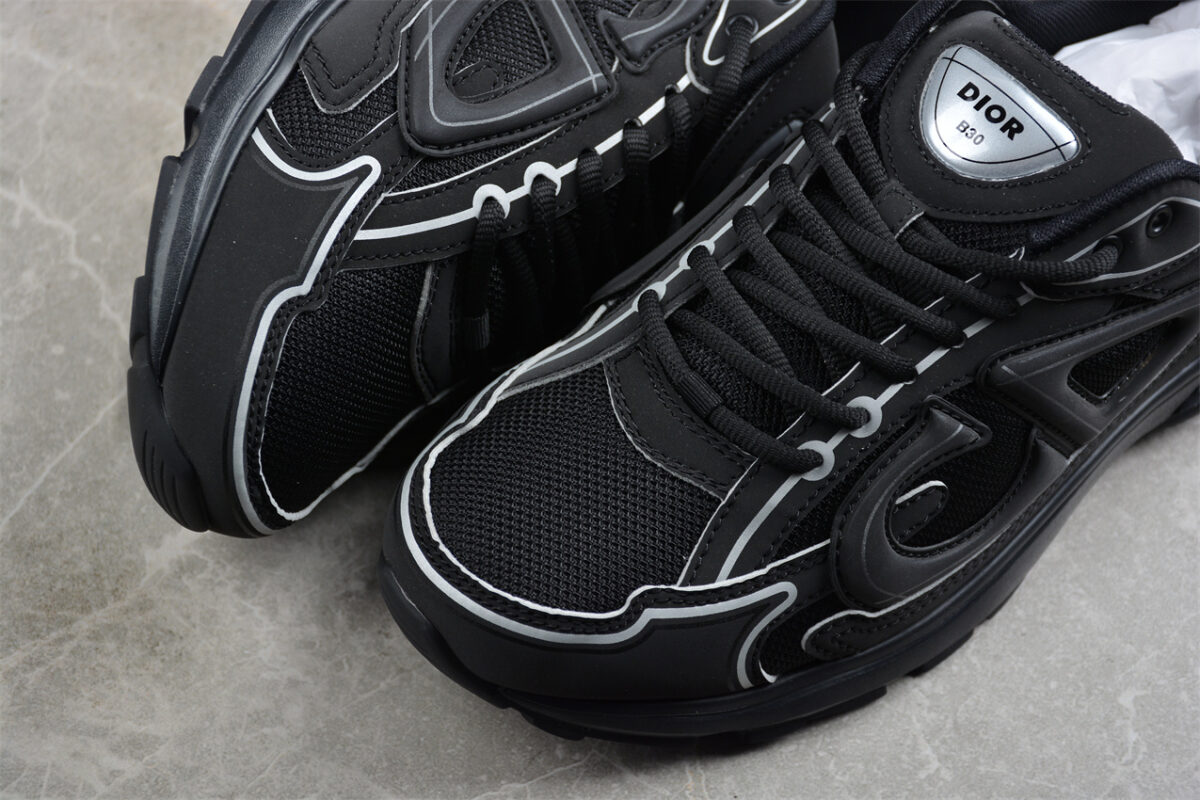 Dior B30 Sneaker – Black Mesh and Leather with Reflective Detailing