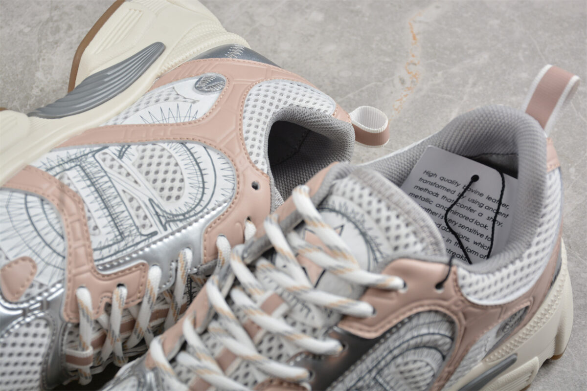 Dior B30 Sneaker – White Mesh with Beige and Silver Accents