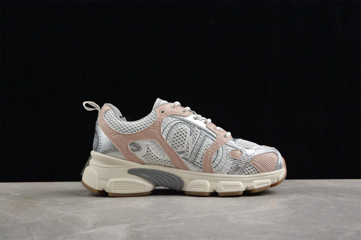 Dior B30 Sneaker – White Mesh with Beige and Silver Accents