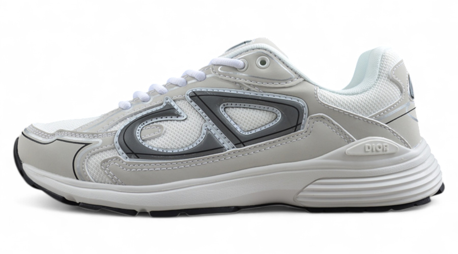 Dior B30 Sneaker – White Mesh with Grey and Silver Overlays