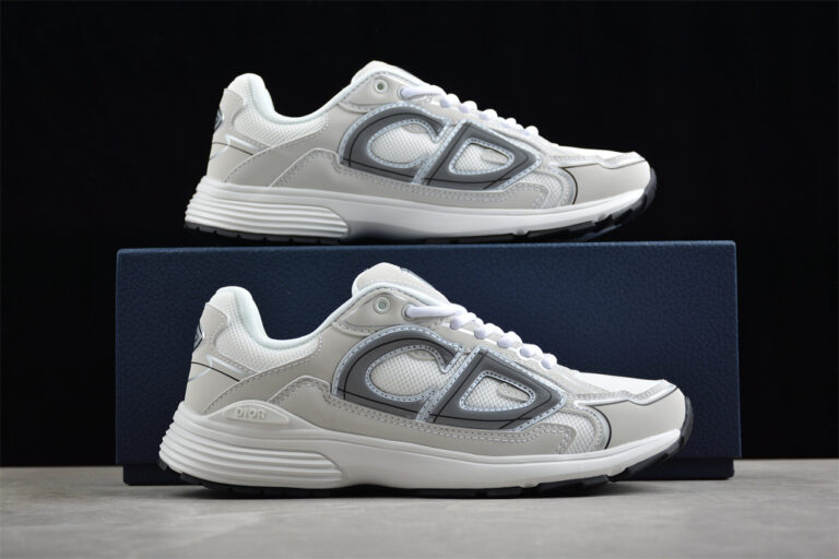 Dior B30 Sneaker – White Mesh with Grey and Silver Overlays
