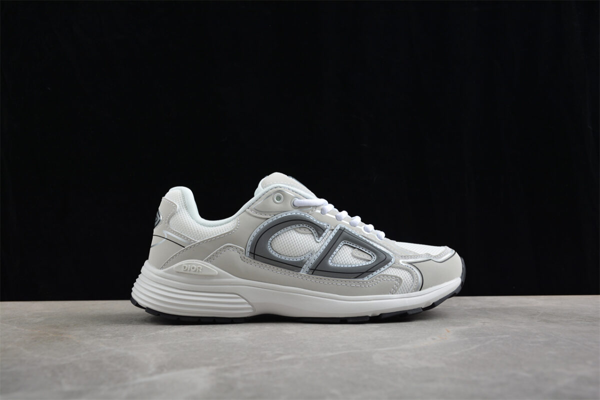 Dior B30 Sneaker – White Mesh with Grey and Silver Overlays