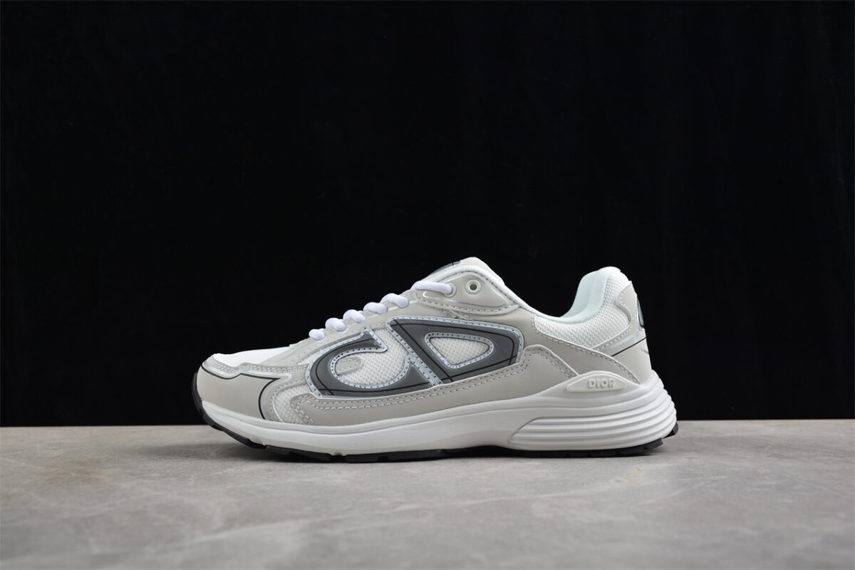 Dior B30 Sneaker – White Mesh with Grey and Silver Overlays