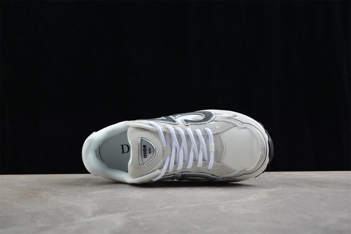 Dior B30 Sneaker – White Mesh with Grey and Silver Overlays