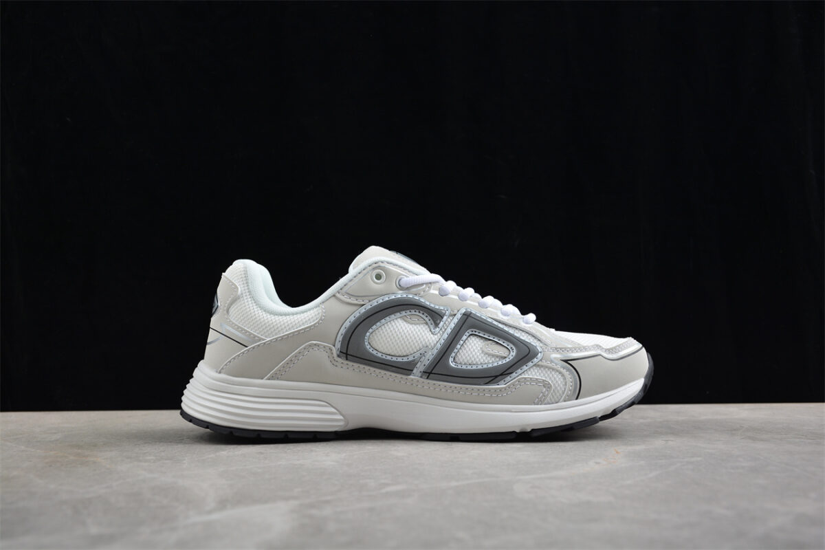 Dior B30 Sneaker – White Mesh with Grey and Silver Overlays