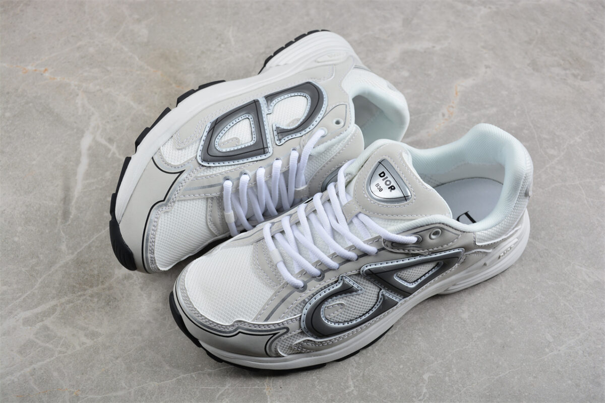 Dior B30 Sneaker – White Mesh with Grey and Silver Overlays