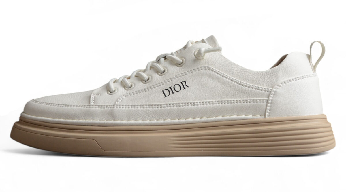 Dior Low-Top Leather Sneaker – Off-White with Beige Sole