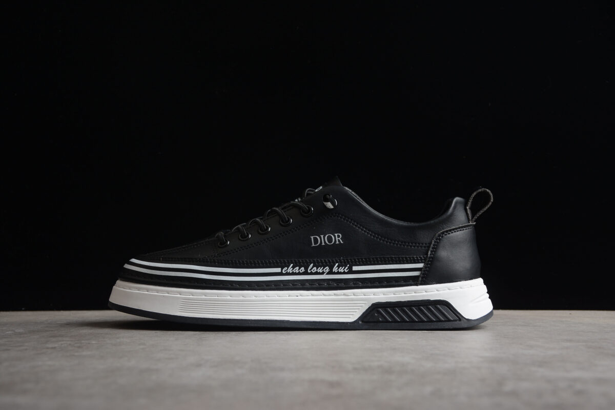 Dior Low-Top Platform Sneaker – Black Leather with White Sole