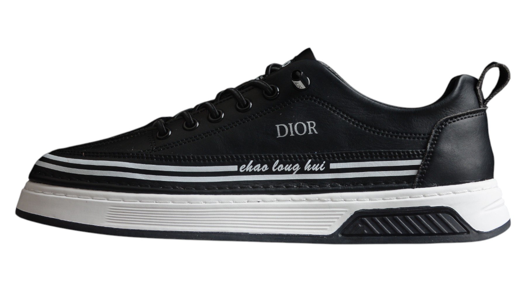 Dior Low-Top Platform Sneaker – Black Leather with White Sole