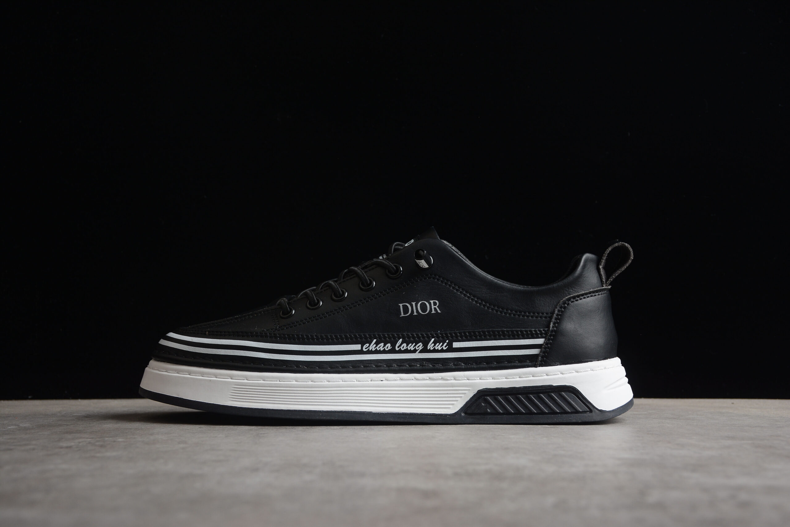 Dior Low-Top Platform Sneaker – Black Leather with White Sole
