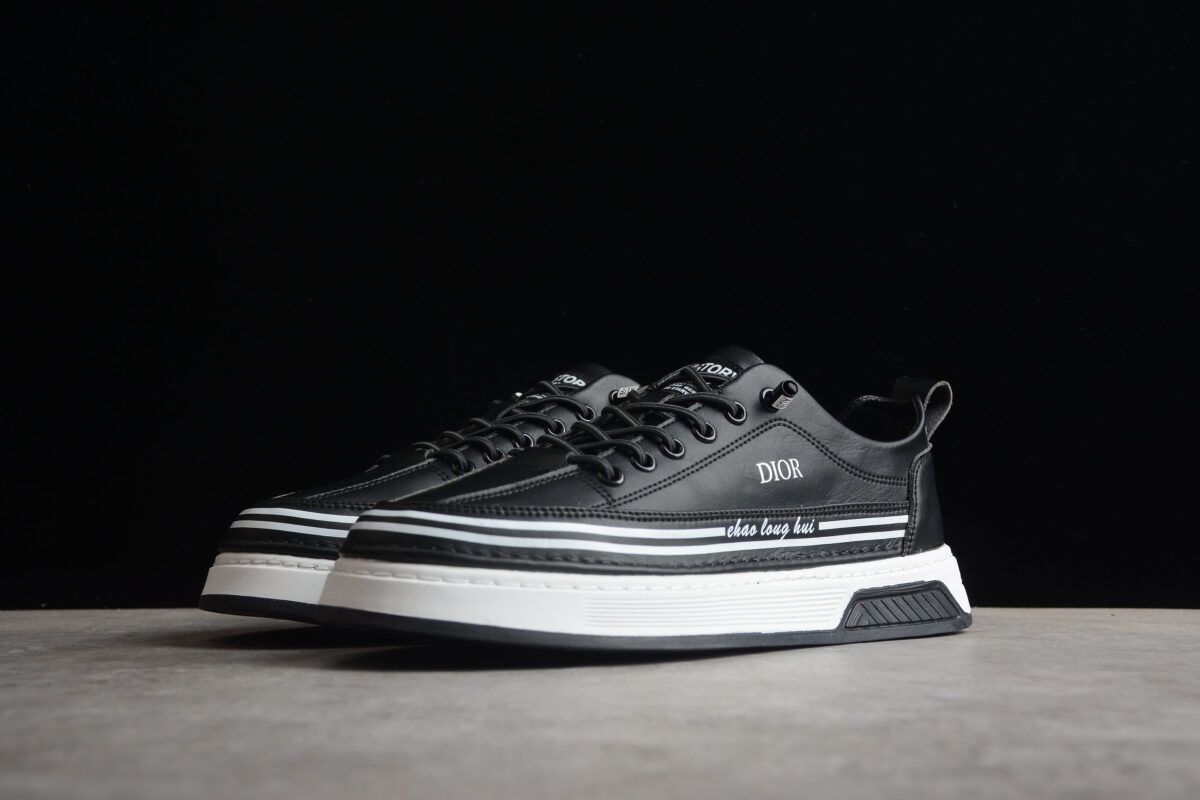 Dior Low-Top Platform Sneaker – Black Leather with White Sole