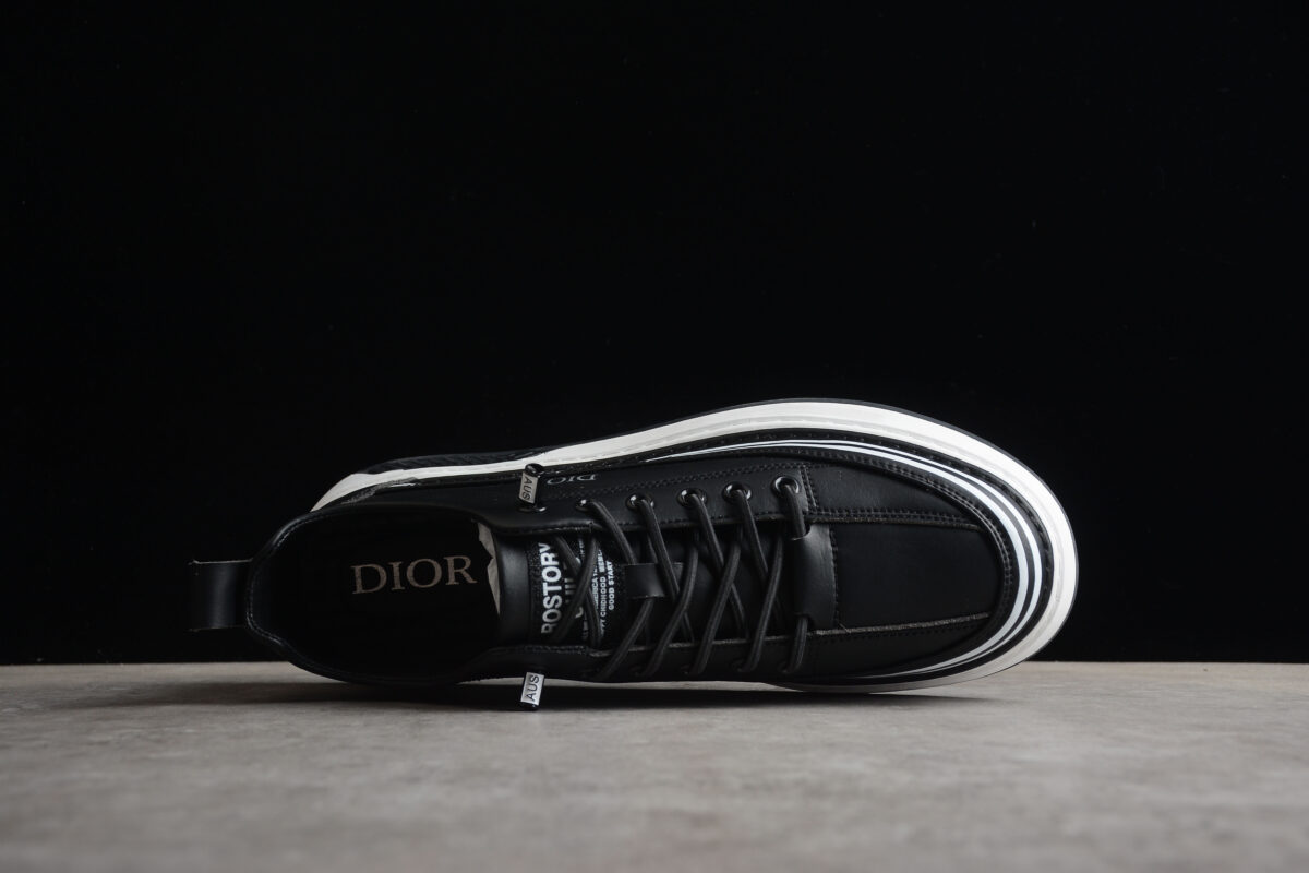 Dior Low-Top Platform Sneaker – Black Leather with White Sole