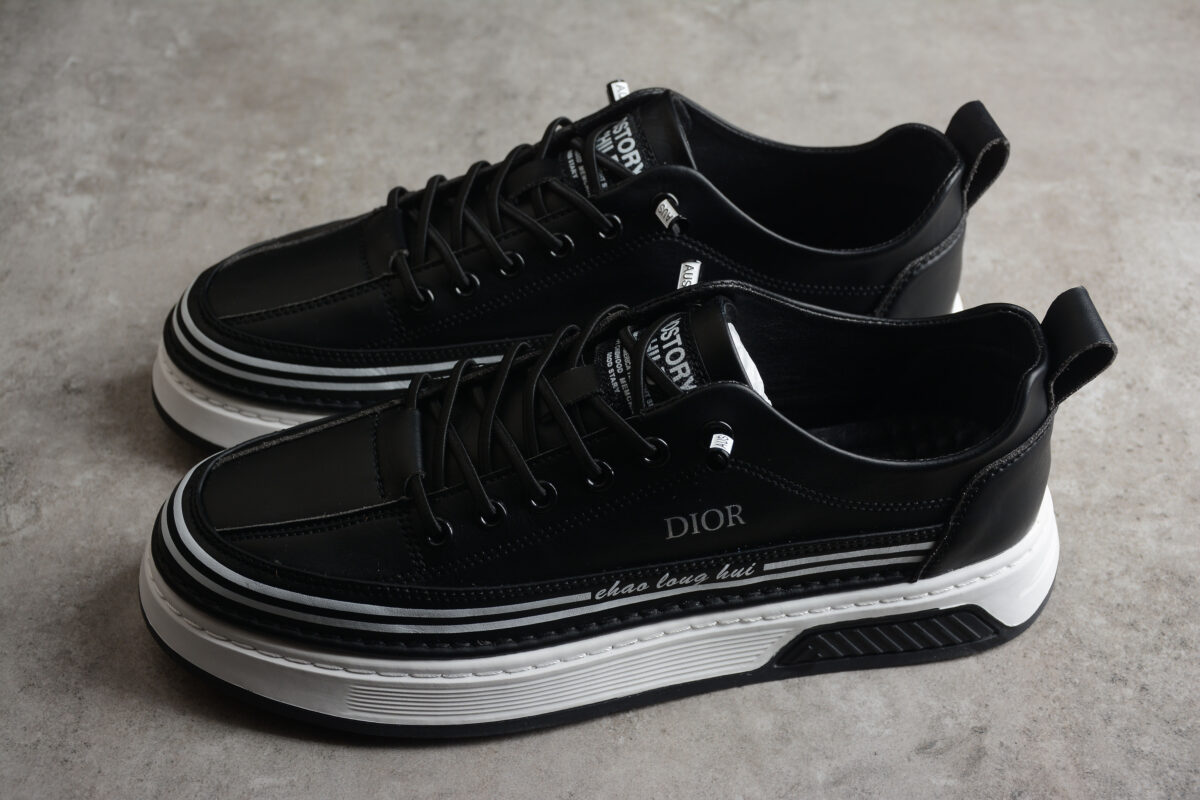 Dior Low-Top Platform Sneaker – Black Leather with White Sole