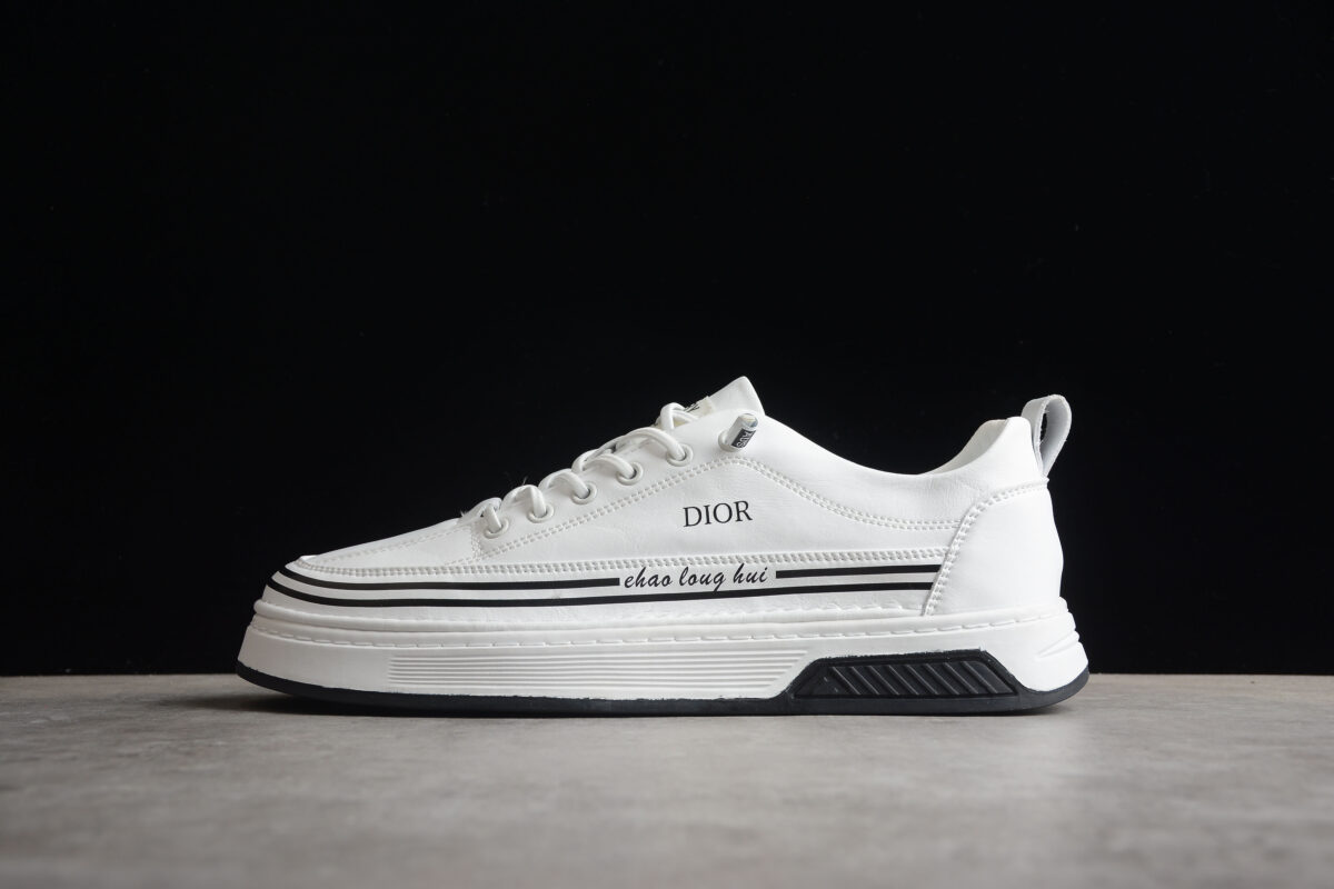 Dior Low-Top Platform Sneaker – White Leather with Black Accents