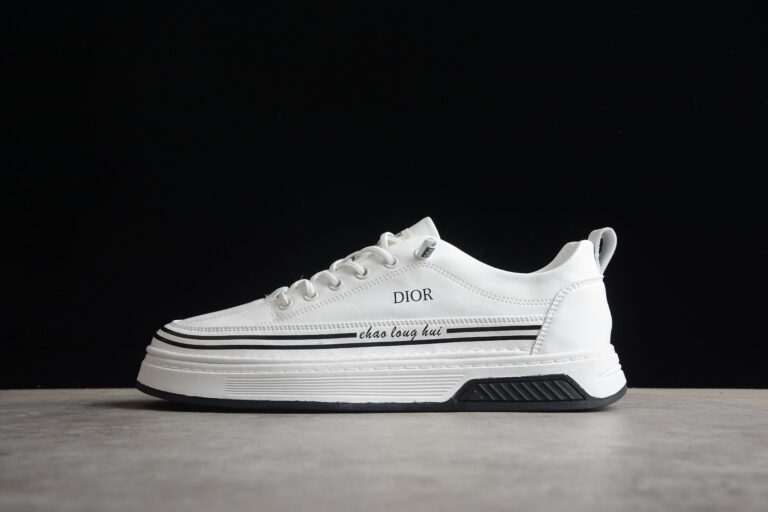 Dior Low-Top Platform Sneaker – White Leather with Black Accents