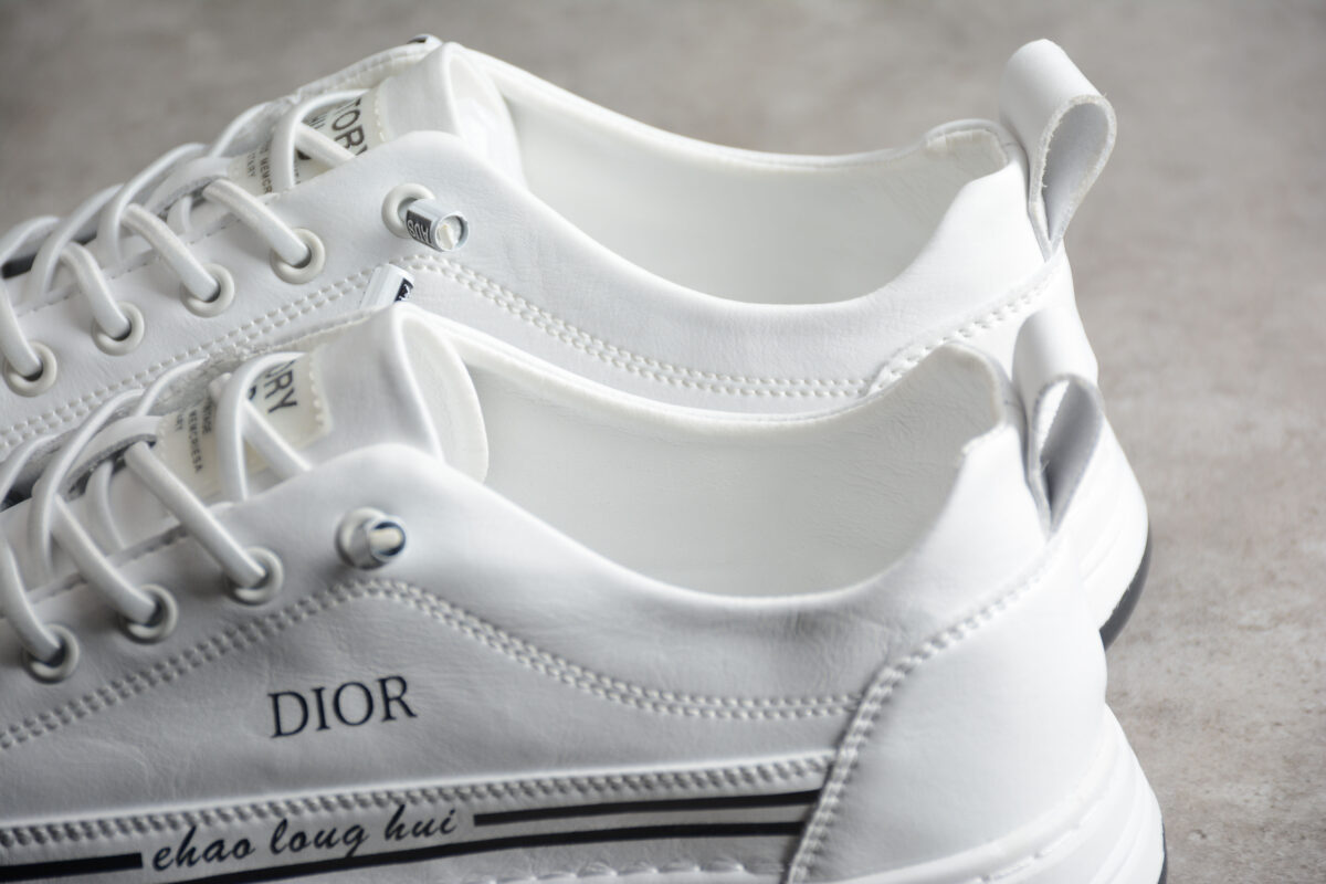 Dior Low-Top Platform Sneaker – White Leather with Black Accents