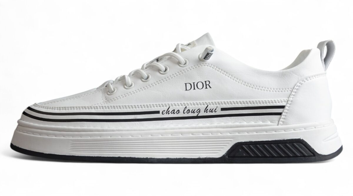 Dior Low-Top Platform Sneaker – White Leather with Black Accents