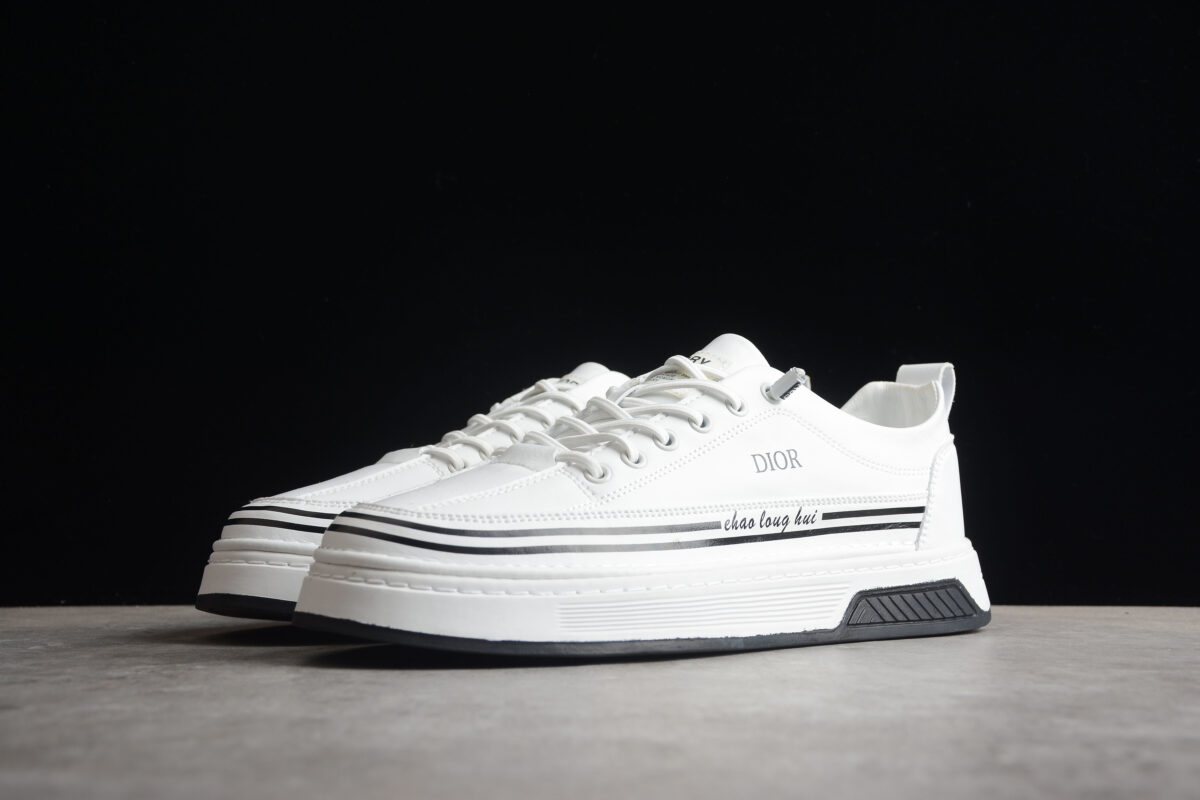 Dior Low-Top Platform Sneaker – White Leather with Black Accents