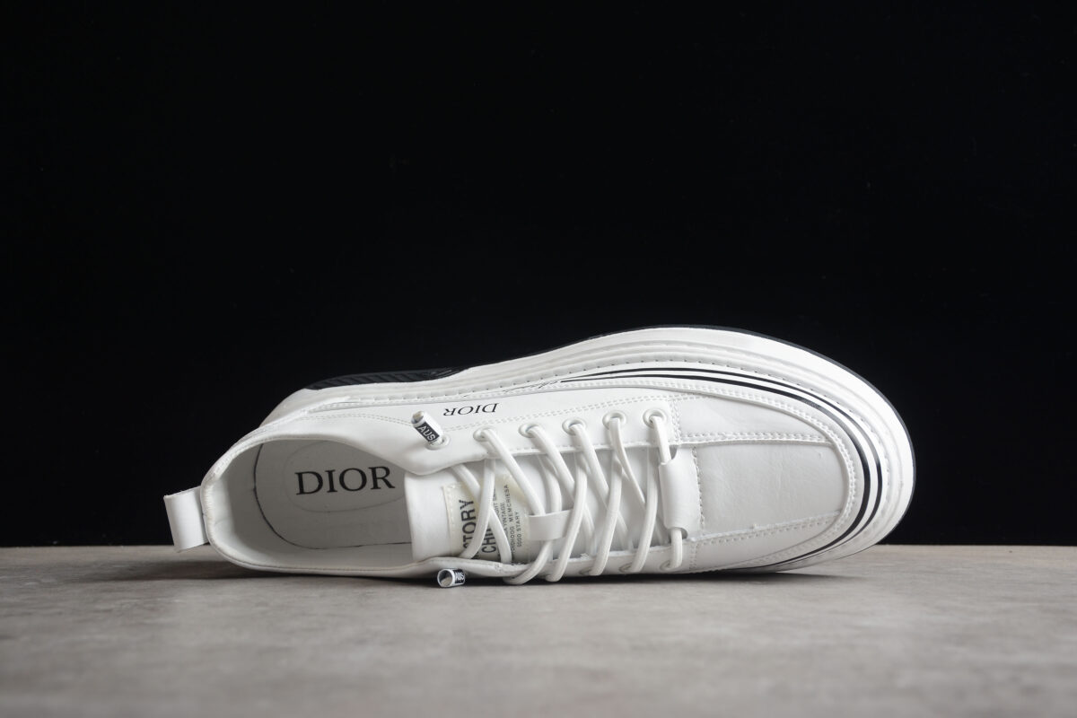 Dior Low-Top Platform Sneaker – White Leather with Black Accents