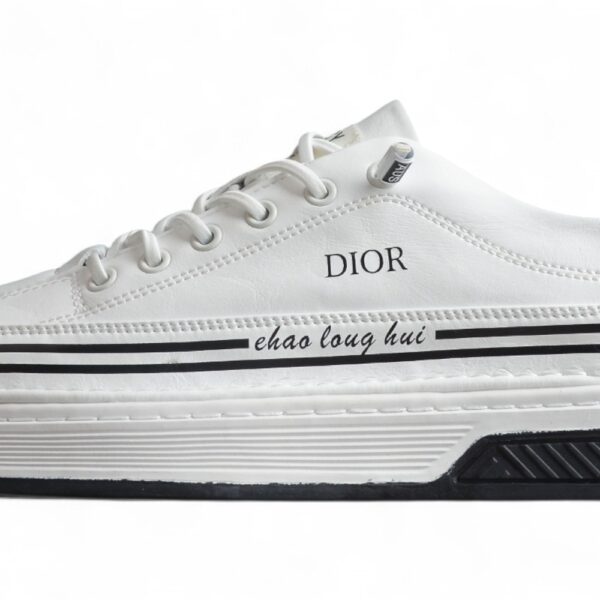 Dior Low-Top Platform Sneaker – White Leather with Black Accents