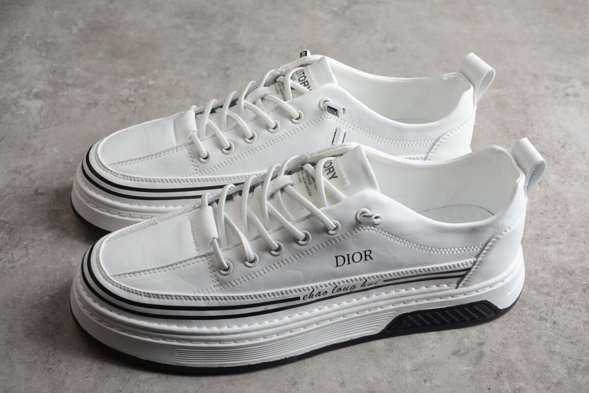 Dior Low-Top Platform Sneaker – White Leather with Black Accents