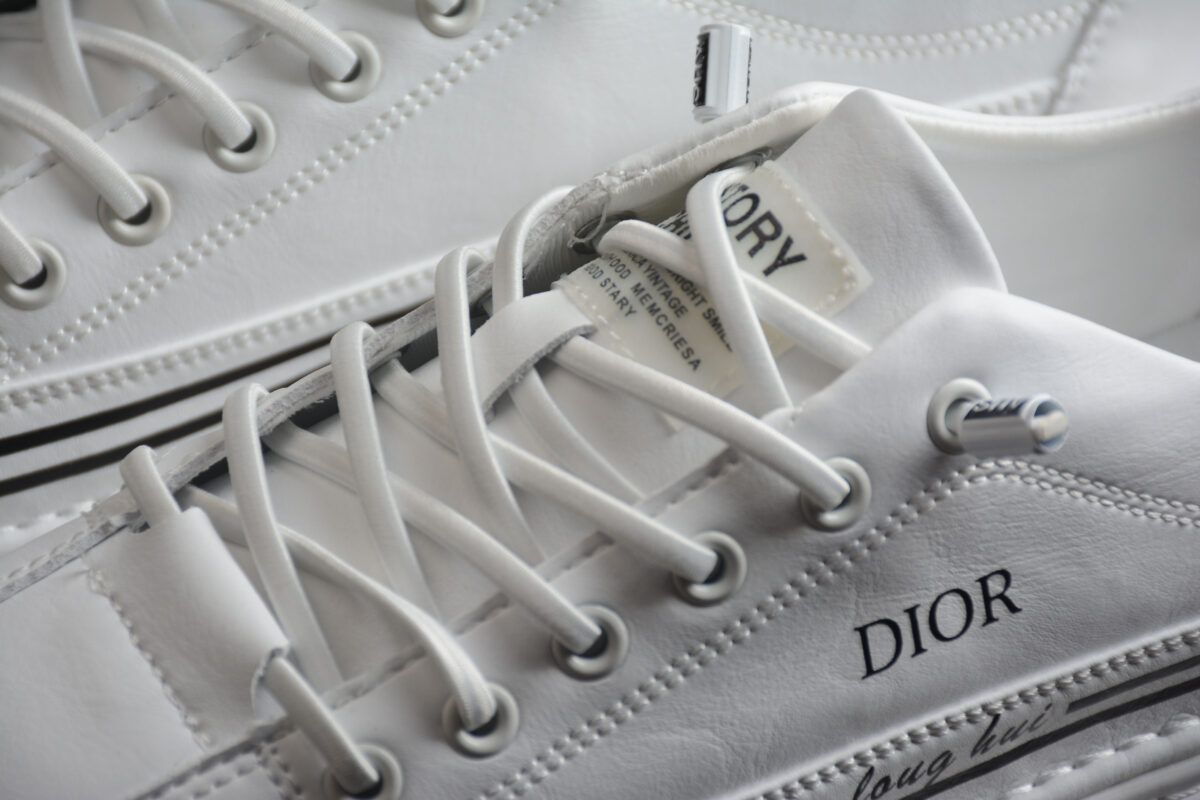 Dior Low-Top Platform Sneaker – White Leather with Black Accents