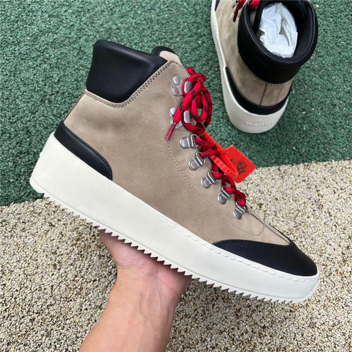 Fear of God Inspired Hiking Sneaker – Beige/Black with Red Laces