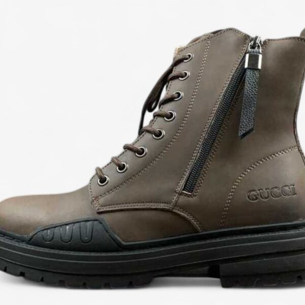 Gucci Leather Combat Boot – Brown with Side Zip