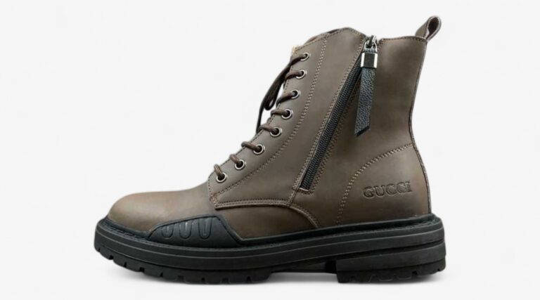 Gucci Leather Combat Boot – Brown with Side Zip