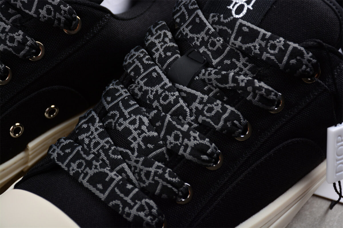 Dior B23 Low-Top Sneaker – Black Canvas with Embroidered Details
