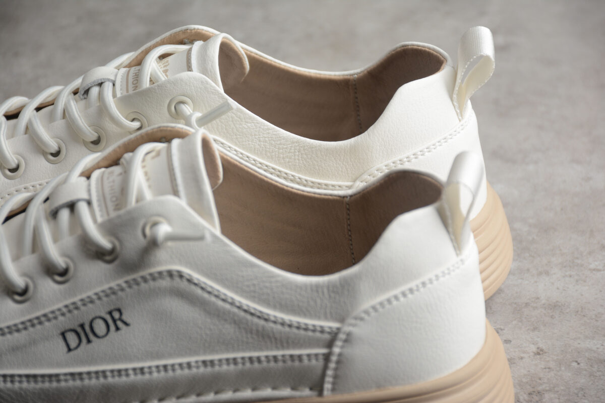 Dior Low-Top Leather Sneaker – Off-White with Beige Sole