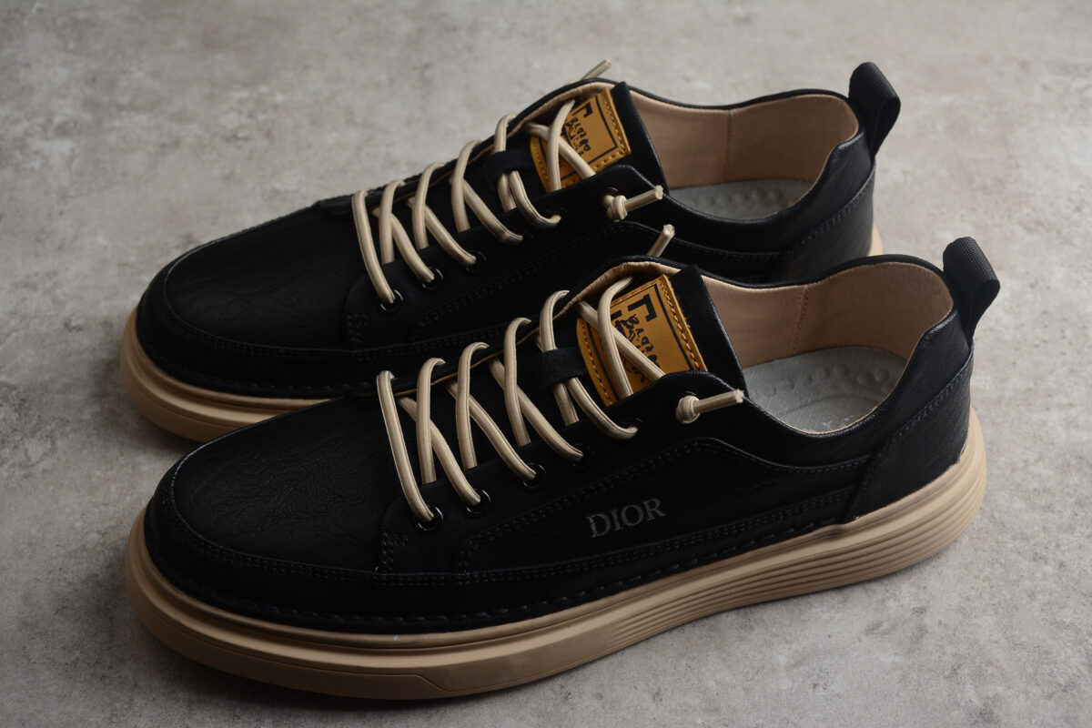 Dior Leather Low-Top Sneaker – Black/Beige