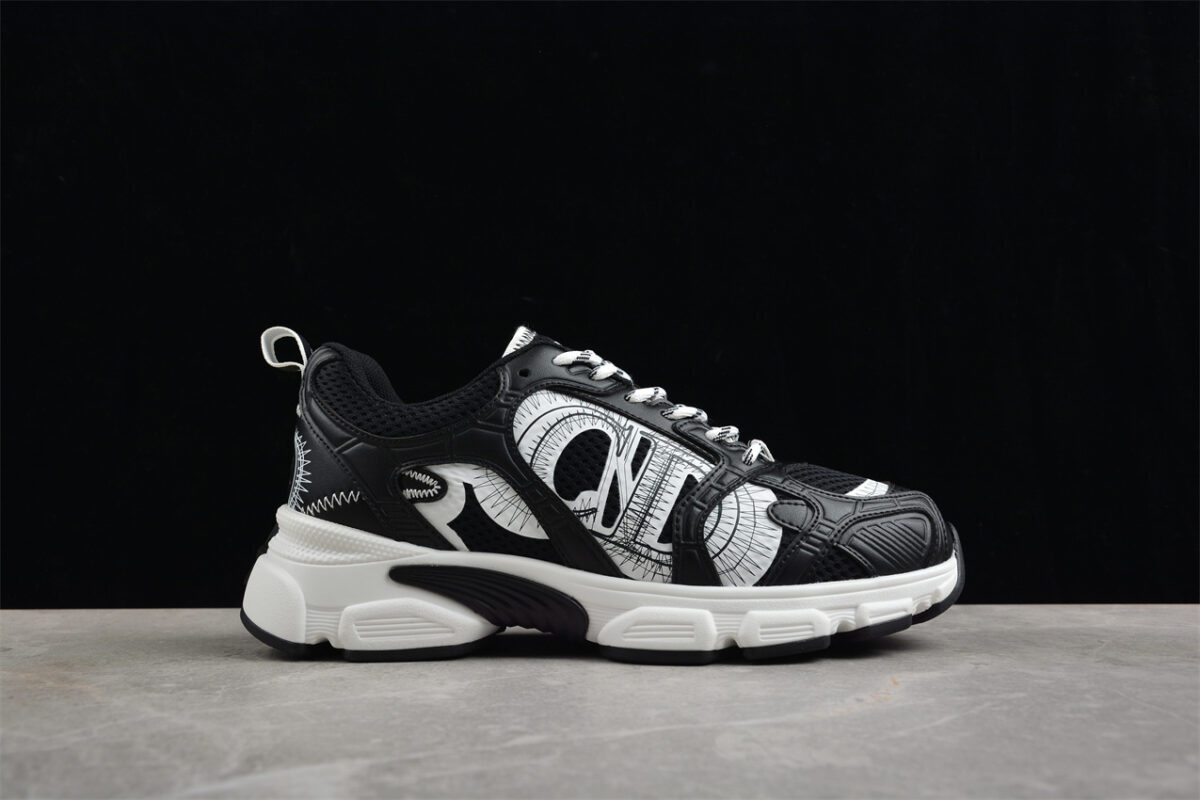 Dior B22 Sneaker – Black Mesh with White Graphic Detailing