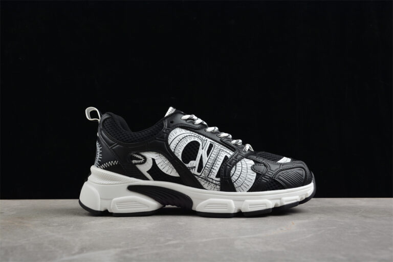 Dior B22 Sneaker – Black Mesh with White Graphic Detailing