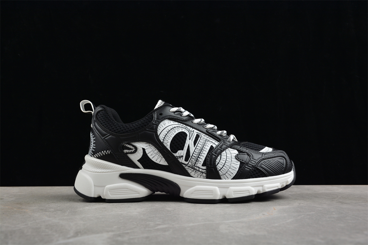 Dior B22 Sneaker – Black Mesh with White Graphic Detailing