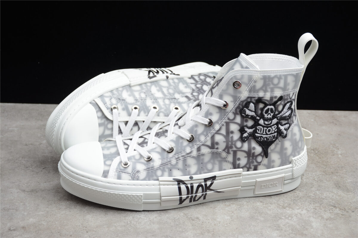 Dior B23 High-Top Sneaker – White Oblique with Skull Patch